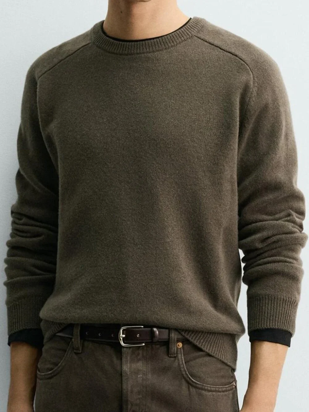 NEW Zara Men's Regular Fit Wool Cashmere Blend Crewneck Sweater Jumper Olive $99